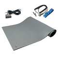 RubberStat Dual Layer ESD Compliant Workstation Rubber Table Mat Kit, Soldering, Cell Phone Repair, with Wrist Strap Set and Ground Cord - 24"x36" Grey