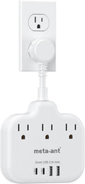 Short Extension Cord 2 inch, Short Cord Power Strip with 3 Outlets 4 USB(2 USB-C) 17W, Flat Outlet Extender, Non-Blocking, Non-Surge Protection for Cruise Travel Dorm Kitchen Bathroom, White