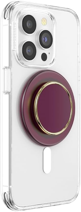 PopSockets Phone Grip for MagSafe with Kickstand, Magnetic Stand, Swappable Top, Secure Hold for iPhone MagSafe Cases, Phone & Tablet Grip - Enamel Red Wine