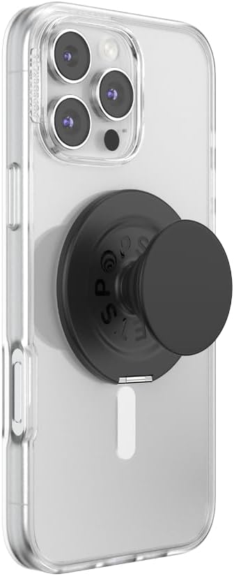 PopSockets Kick-Out Grip for MagSafe, Phone Grip with Built-in Phone Stand, Adjustable Kickstand for Portrait or Landscape, Strong Magnetic Hold, Wireless Charging Compatible - Black