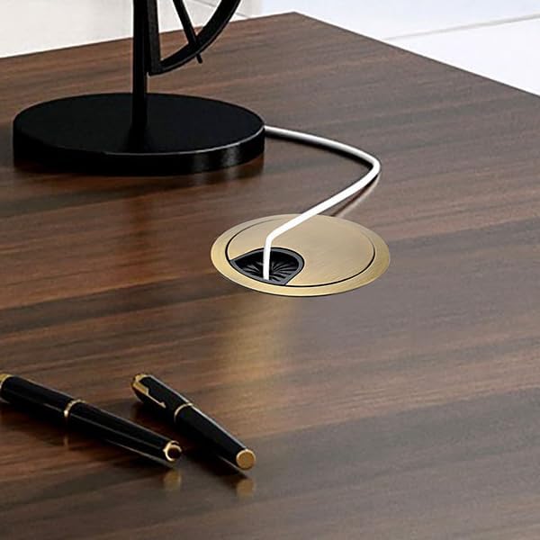 Desk Grommet for Wire Organizer,PC Computer Desk Plastic Grommet Cord, Tidy Cable Hole Cover Organizers,2 Pack (60mm, Gold)