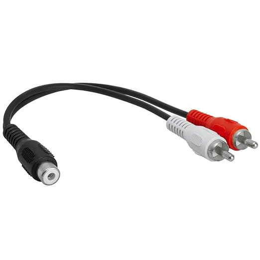 Cmple - 2 RCA Male to 1 RCA Female Stereo Audio Y-Cable, 2 Plugs to 1 Jack Y-Adapter Subwoofer Cable (5 Pack)