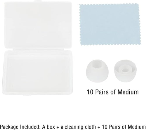 10 Pairs Silicone Medium Replacement Ear Tips - Eartips for In-Ear Headphones - Rubber Tips Earbud Covers - Earbud Cap (White)