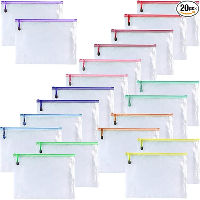 Oaimyy-3"x 5"-20 Pcs-Mesh Zipper Pouch Bag,Zippers Pouches Zip Bags File Bags for Organizing,Office Supplies,Home Storage,Cosmetics Travel,Assorted Color