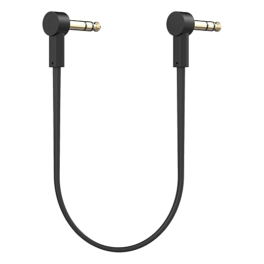 Rock Stock 1/4" Stereo TRS Flat Patch Cables - 12" Ultra-Thin, Right Angle, Low Profile, Gold Plated, Braided Shielding - Maximize Pedalboard Space, Eliminate Noise, Connect Guitar Effects Pedals