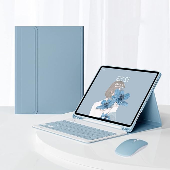 AnMengXinLing Keyboard Case for iPad 11th(A16)/iPad 10th Generation 2022 with Mouse Detachable Wireless Bluetooth Keyboard Pencil Holder Slim Leather Cover for iPad11/iPad10, (Blue)