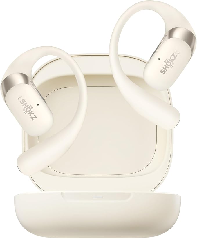SHOKZ New OpenFit 2 Open-Ear Headphones, True Wireless Bluetooth Earphones with Microphone, Earhook Earbuds with 48 Hours of Playtime, Fast Charging, IP55 Water-Resistant, with Carrying Bag, Beige