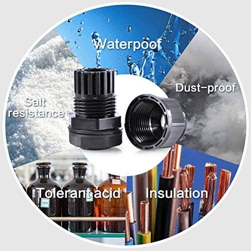 XHF 20 Pcs 1" IP68 Strain Relief Nylon Cord Grip Waterproof NPT Cable Glands Adjustable UL Listed and RoHS Compliant(Black)