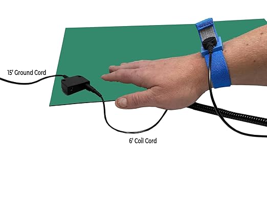 RubberStat Dual Layer ESD Compliant Workstation Rubber Table Mat Kit, Soldering, Cell Phone Repair, with Wrist Strap Set and Ground Cord - 30"x72" Green