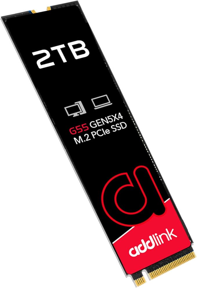 Addlink G55 2TB PCIe 5.0 Gen5 NVMe M.2 SSD- Up to 10,300 MB/s - PC Gaming Upgrade, Photography, Video Editing & Design - Internal Solid State Drive (ad2TBG55M2P)