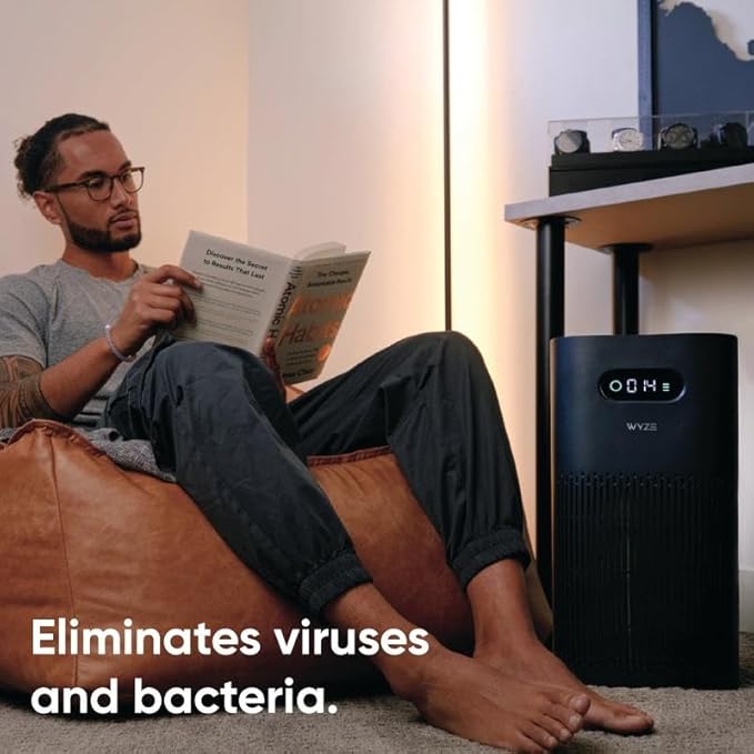Wyze Air Purifier with Allergen Filter(Standard), for Home Large Room, HEPA 13, 21db Quiet Sleep Mode, 550 sq ft, Remove 99.97% Pet Hair, Pollen, Dust, Dander, Smoke, Smart WiFi Alexa Google, Black