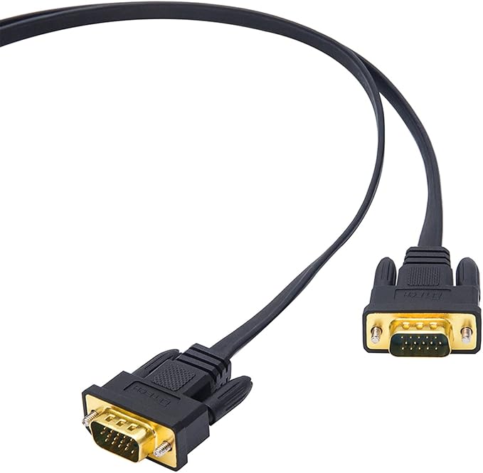 DTech 25ft Ultra Thin Flat Type Computer Monitor VGA Cable Standard 15 Pin Male to Male Connector SVGA Wire 25 Feet - Black