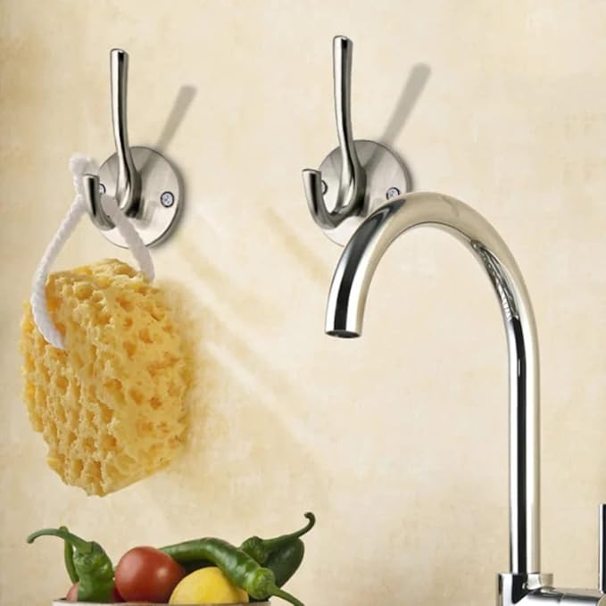 4 Pack Brushed Nickel Coat Hooks - Silver Robe & Towel Hooks for Bathrooms & Kitchen
