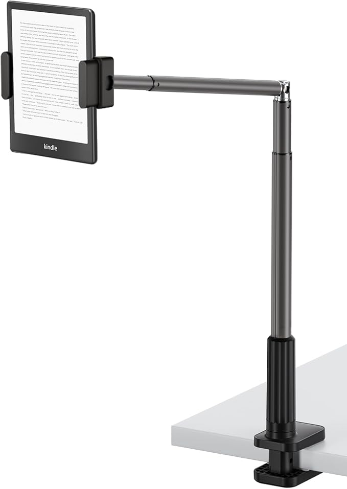 Phone Holder for Bed, 360° Rotation Cell Phone Stand, Flexible Long Arm Headboard Bedside Clip, Multi-Functional Overhead Phone Mount for 3.5-11" Phones, Tablets, Kindle, Black