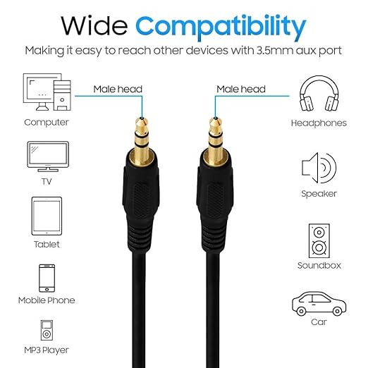 Cmple - 3.5mm Aux Male to Male Stereo Audio Cable Auxiliary Headphones Cord MP3 PC - 3 Feet