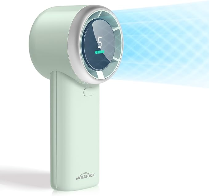 WHATOOK Portable Mini Fan: High Speed Cooling Fan, 10 Hours Battery Life, USB Rechargeable, Small Essentials for Women, Beach Travel, Vacation (Green)