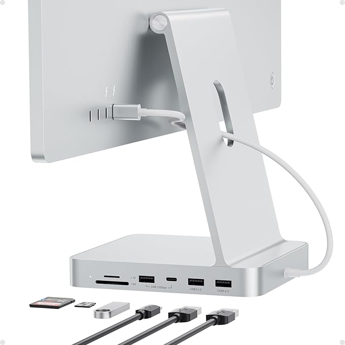 USB C HUB for iMac 24 inch 2021/2023/2024, PULWTOP USB Hub Adapter iMac Accessories for i-Mac M1/M3/M4 with USB C 10Gbps 3*USB A SD/TF, Docking Station Support Expand M.2 SSD (Not Included), Silver
