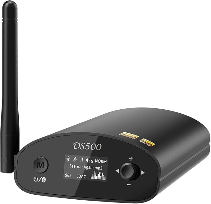 1Mii DS500 LDAC Bluetooth Hifi Receiver, Long Range Bluetooth 5.1 Audio Adapter w/Audiophile DAC, aptX HD & Low Latency, OLED Display & Optical Coaxial RCA Output for Home Stereo/AV Receiver/Amplifier