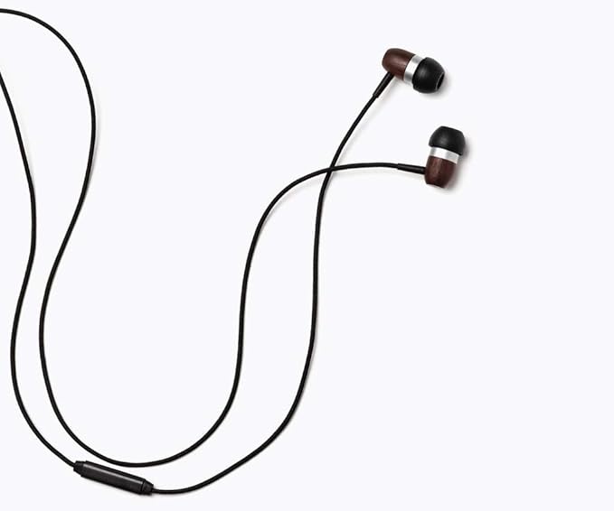 Symphonized Premium Wooden Earphones Wired (3.5mm Jack) Deep Bass Sound, 3D Sound, Microphone Volume Control, 90% Noise Cancelling for Type C Devices. Earphones for Android