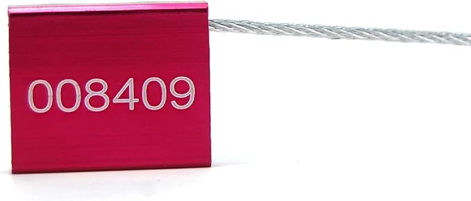 Leadseals(R) 200 Red Steel Cable Seals Metal Security Tag Numbered Truck Trailer Seal Anti-Tamper Pull-Tite Security Seal Aluminum Body Transport Shipping Seal Self-Locking Safety Ties ISO 17712