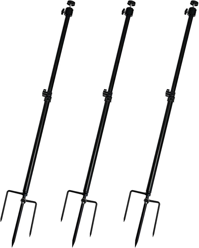 Trail Camera Mount,Height Adjustable (15.7"-28.3") & 360° Rotating Stake,Dual-Mode Base for Soft/Hard Ground Post,Game Cam Stand with 1/4"-20 Thread, Metal pole for Solar Panels,Hunting,Wildlife.3Pcs