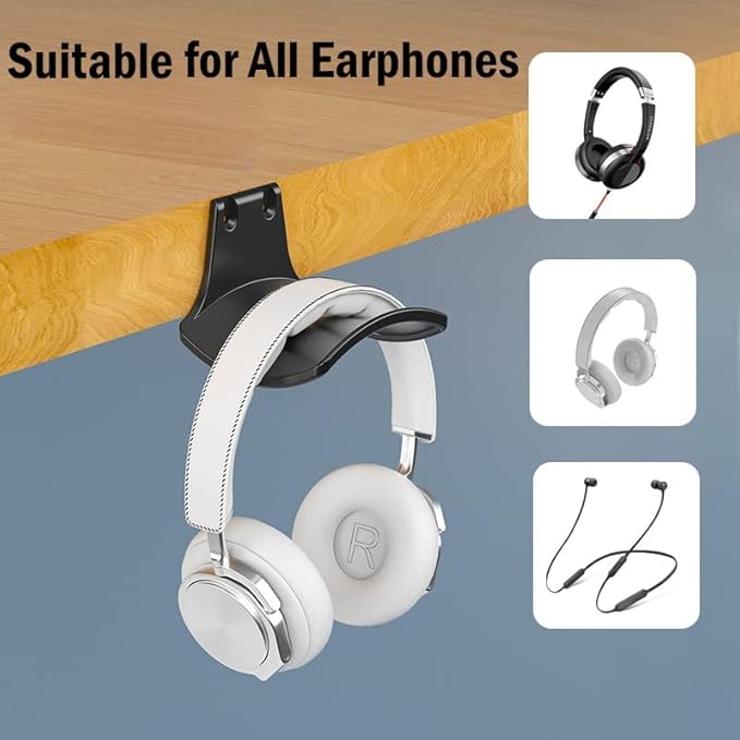 2-Pack Headphone Stand Hanger Wall Hooks, Save Space Headset Stand Holder for Universal Gaming Headset Airpods Max Sony Bose Beats, Strong Adhesive with Screws, White