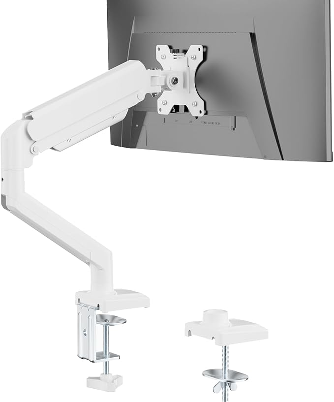 WALI Single Monitor Arm Mount Stand, Adjustable Gas Spring Arm Monitor Mount for Display up to 32 Inch,19.8lbs Capacity (GSMP001W), White