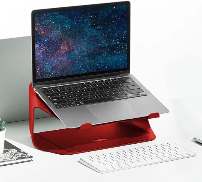 NUMIN Facet Laptop Station Red | Laptop Tabletop Stand Tall Height Ventilated | Sturdy Rust Free Metal Design | Anti Slip leatherite Surface | Compatible for MacBook, HP, Dell, Lenovo