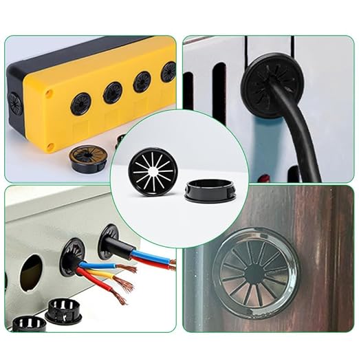 8PCS Cable Grommets, 2"(50mm) Desk Hole Cover Petal Shaped Buckle Type Nylon Snap Bushing Grommet, Wire Hole Cover Insert for Cables and Cords Management and Protection of Cabinet, Black