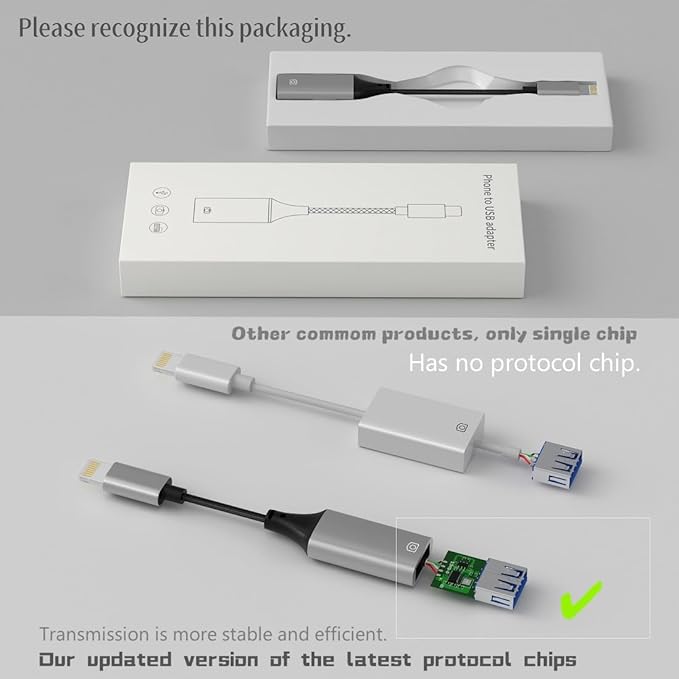 IVSHOWCO Lightning to USB Adapter [Apple MFi Certified], USB Camera Adapter for iPhone, iOS OTG Cable Adapter, Supports Flash Drive, Card Reader, Mouse, Keyboard