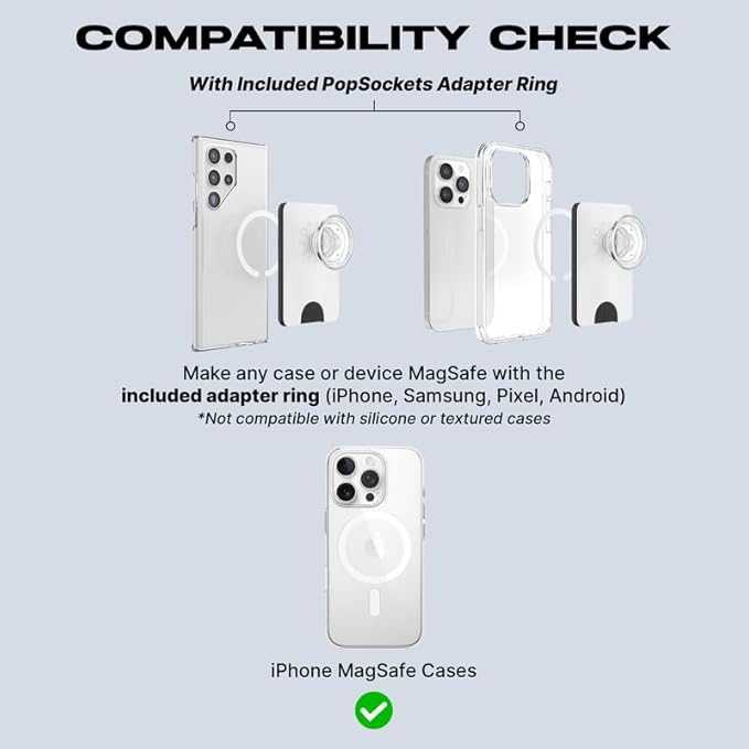 PopSockets Phone Wallet with Expanding Grip and Adapter Ring for MagSafe, Phone Card Holder, Wireless Charging Compatible, Wallet Compatible with MagSafe - All Smiles