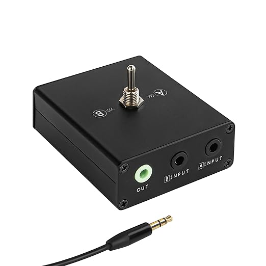 3.5 mm Audio Switcher, 2 Ports Audio Splitter Box (2 in 1 Out / 1 in 2 Out) Mini Headphone Manual Selector Converter with Bonus 47.2 in (120 cm) Cable, No External Power Required
