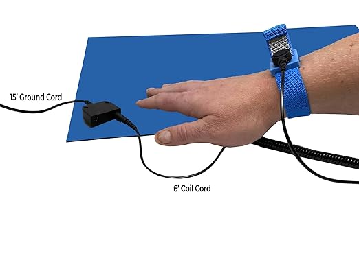 RubberStat Dual Layer ESD Compliant Workstation Rubber Table Mat Kit, Soldering, Cell Phone Repair, with Wrist Strap Set and Ground Cord - 24"x36" Royal Blue