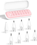 8-Pack Carbon Fiber Replacement Tips for Apple Pencil Pro/2nd/1st Gen/USB-C, Upgraded Nibs for Bare Screen & Tempered Glass with Storage Case - Pink