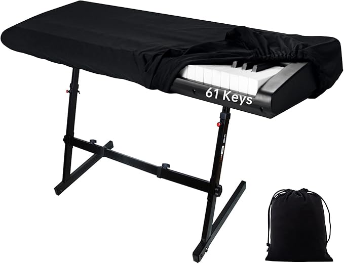 61 Keys Piano Keyboard Dust Cover, Music Stretchy Electronic DirtProof Keyboard Cover With Durable Elastic & Cord Lock Must Have Piano Accessories, Black