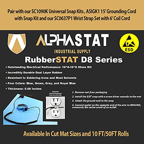 RubberStat Dual Layer ESD Compliant Workstation Rubber Table Mat Kit, Soldering, Cell Phone Repair, with Wrist Strap Set and Ground Cord - 24"x36" Blue