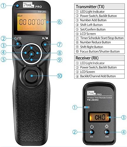 Pixel TW283-S1 Wireless Remote Trigger Timer Intervalometer Compatible with Sony a100 a200 a300 a350 a400 a450 a500 a550 a560 a580 a700 a850 a900 a37 a5 a5 a57 A65 A67 A77 A99 A77II A99II