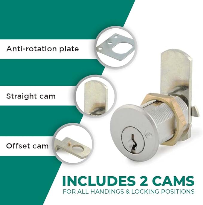 Olympus Lock DCN2 Rekeyable Cam Lock | 1-1/8" Cylinder KD Key, Keyed Different | US26D Chrome Cabinet Lock | Grade 1 | Reversible for Doors & Drawers