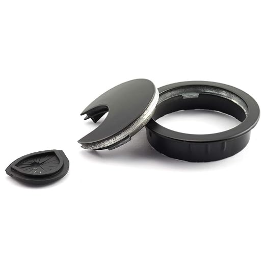 HJ Garden 1pc 2 inch (50mm) Metal Desk Grommets for Managing and Hiding Wire Cord Cable Hole Cover Office PC Desk Cable Cord Organizer Zinc Alloy Cover Black