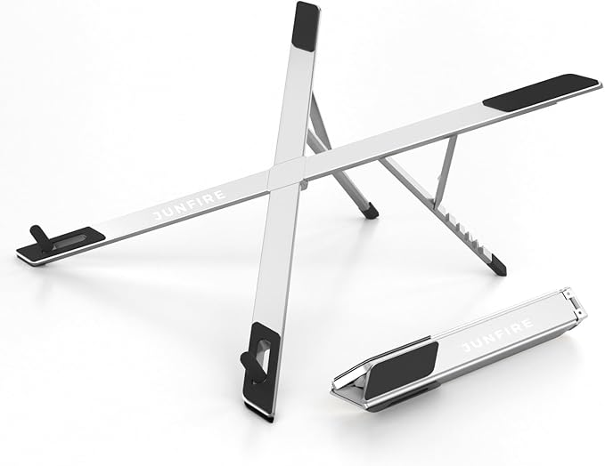 Junfire Foldable Laptop Stand for 17.3 inch, Aluminum Stable Ergonomic Laptop Riser with 6-Levels Height Adjustment, Fits with MacBook Air, MacBook Pro, HP, Dell, Lenovo (Up to 17.3'')-Sliver