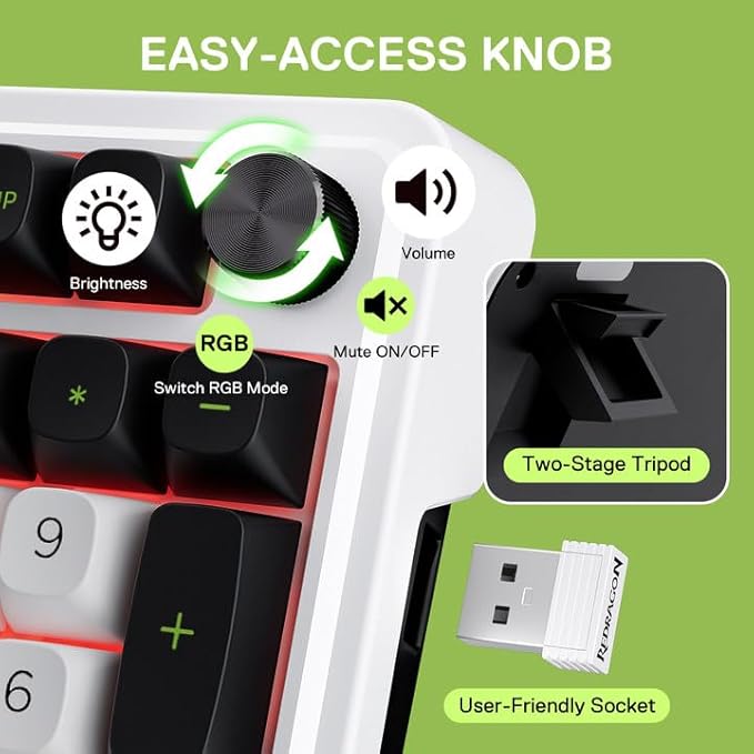 Redragon K686 PRO 98 Keys Wireless Gasket RGB Gaming Keyboard, 3-Mode PBT Mechanical Keyboard w/Hot-Swap Socket, Dedicated Knob Control & 5-Layer Noise Dampening, Custom Linear Switch