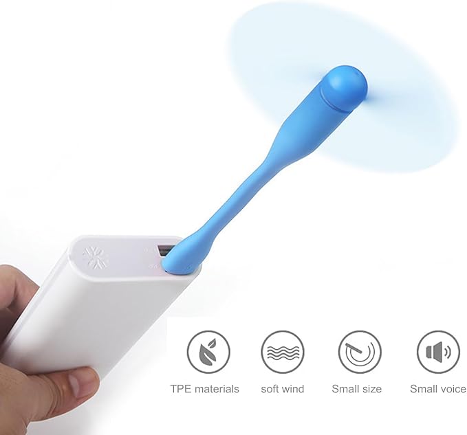 Mini USB Fan, Portable Pocket Fan USB-A Powered Little Cooler, Quiet Operation, for Home Office Car Outdoor Travel- 4 Pack (Blue)