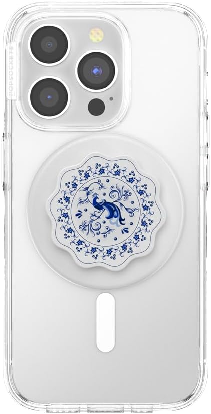 PopSockets Phone Grip for MagSafe with Kickstand, Magnetic Stand, Swappable Top, Secure Hold for iPhone MagSafe Cases, Phone & Tablet Grip - Peacock Saucer