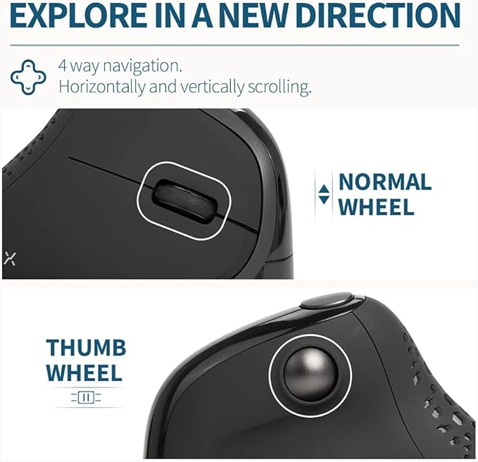 DeLUX Seeker Wireless Ergonomic Vertical Mouse with OLED Screen, BT and USB Receiver, Connect with Up to 4 Devices, Thumb Wheel, 4000DPI, Programmable Rechargeable Silent Mouse(M618XSD-Black)