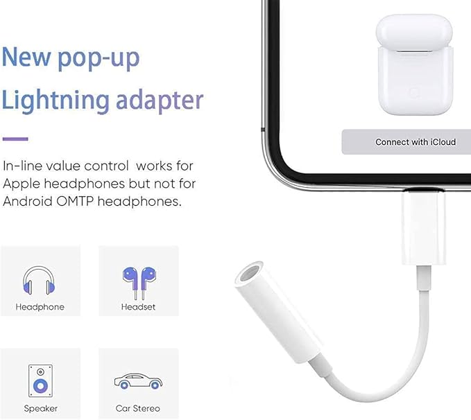 Apple MFi Certified 2 Pack Lightning to 3.5mm Headphone Aux Audio Jack Adapter, iPhone Dongle Cable Earphones Headphones Converter Compatible with iPhone 13 12 11 Pro X XR XS Max 8 7 (3)