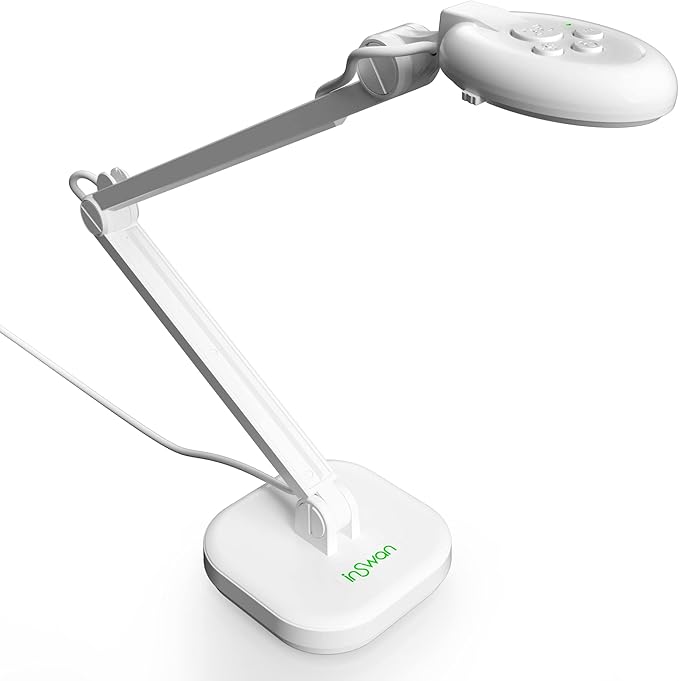 INS-2 4K USB 13MP Document Camera with Auto Focus, LED Light, Mic, A3-Size Capture, Compatible with MacOS, iPadOS, Windows, Chromebook for Remote Teaching, Web Conferencing
