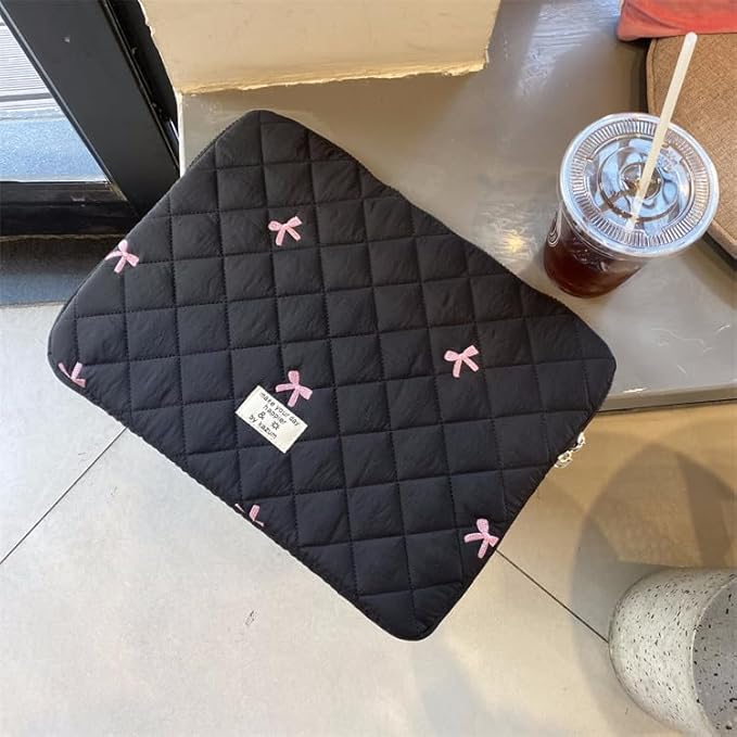 Cute Bow Graphic Carrying Laptop Bag Y2K Preppy Laptop Sleeve Case Bag Kawaii Pad Computer Protect Case Pouch (15-15.6 inch,Black)
