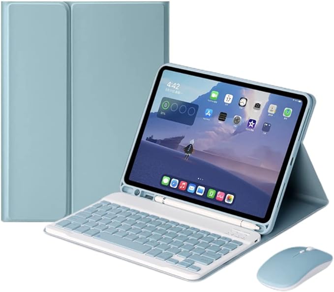 AnMengXinLing Keyboard Case for iPad Air 13 Inch (M3 2025/M2 2024)/Pro 12.9 6th/5th/4th Generation with Mouse Pencil Holder, Magnetically Detachable Keyboard Mouse, Blue