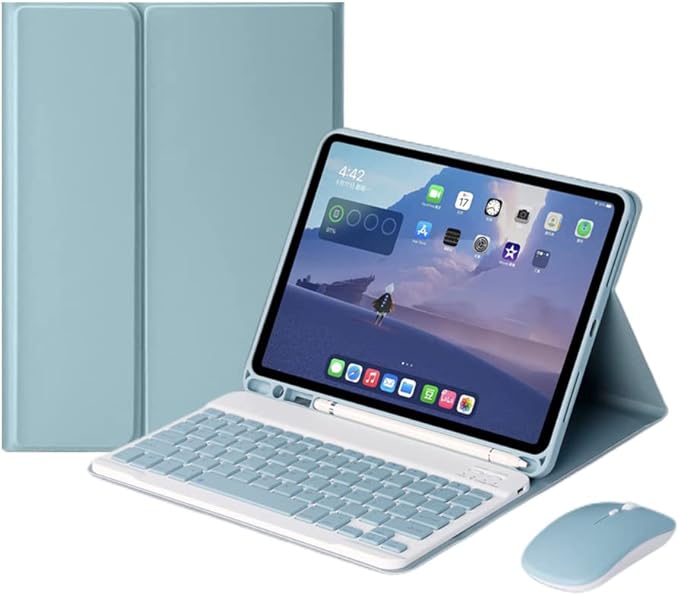 AnMengXinLing Keyboard Case for iPad 9th/8th/7th Generation with Mouse,Case for iPad9 iPad8 iPad7 10.2 inch with Pencil Holder and Deatachable Keyboard, Blue