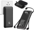 Q 10000mAh Power Bank, Slim Portable Charger,4 Output External Battery Pack with Built-in AC Wall Plug Micro USB C 3 Cables Compatible with iPhone Samsung Android Phone Tablet and More